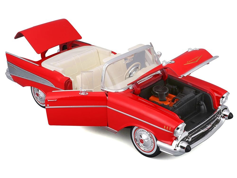 1957 Chevrolet Bel Air Convertible Red with White Interior "Special Edition" Series 1/18 Diecast Model Car by Maisto view 2