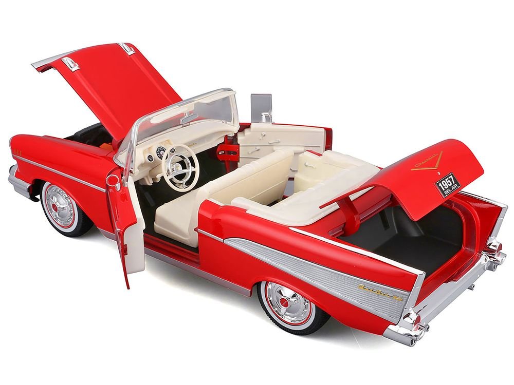 1957 Chevrolet Bel Air Convertible Red with White Interior "Special Edition" Series 1/18 Diecast Model Car by Maisto view 3
