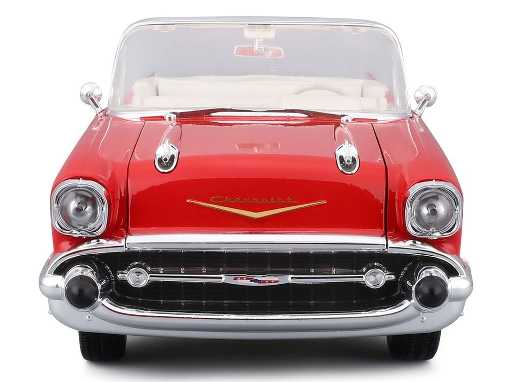 1957 Chevrolet Bel Air Convertible Red with White Interior "Special Edition" Series 1/18 Diecast Model Car by Maisto view 4