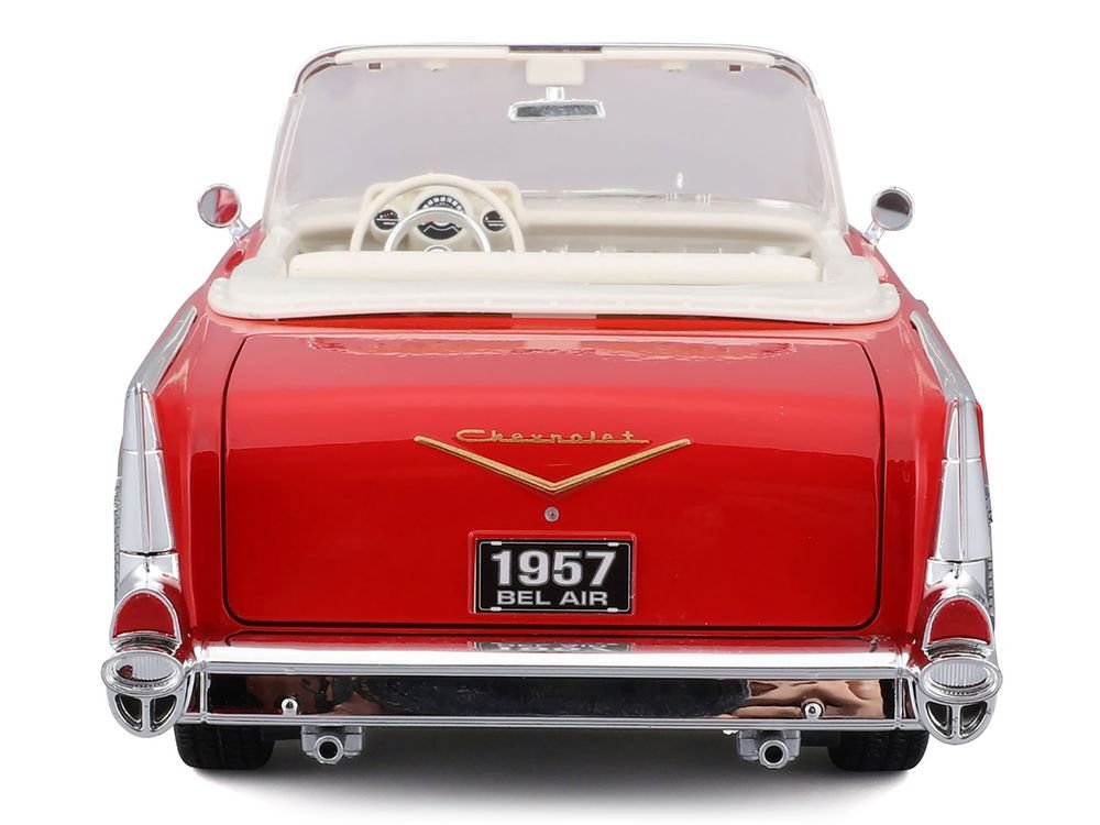 1957 Chevrolet Bel Air Convertible Red with White Interior "Special Edition" Series 1/18 Diecast Model Car by Maisto view 5
