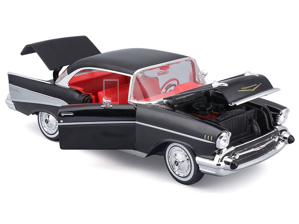 1957 Chevrolet Bel Air Coupe Black with Red Interior "Special Edition" Series 1/18 Diecast Model Car by Maisto view 2