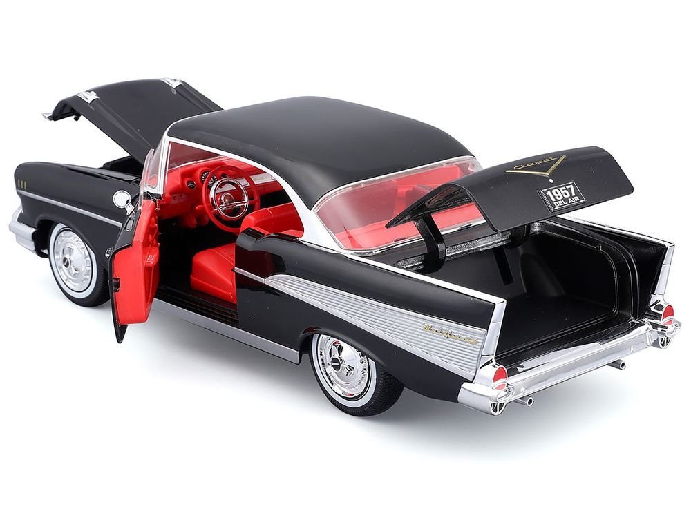 1957 Chevrolet Bel Air Coupe Black with Red Interior "Special Edition" Series 1/18 Diecast Model Car by Maisto view 3