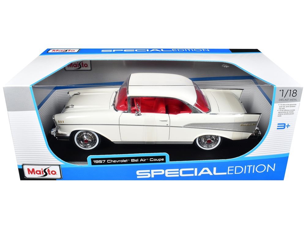 1957 Chevrolet Bel Air Coupe White with Red Interior "Special Edition" Series 1/18 Diecast Model Car by Maisto