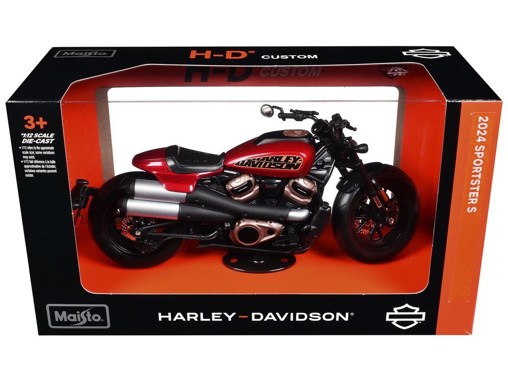 2024 Harley Davidson Sportster S Motorcycle Red Metallic and Black "H-D Custom" Series 1/12 Diecast Model Car by Maisto view 3