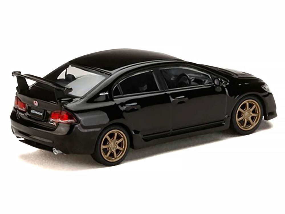 Honda Mugen Civic Type R (FD2) RHD (Right Hand Drive) Crystal Black Pearl with Gold Wheels "JDM64" Series 1/64 Diecast Model Car by Hobby Japan view 3