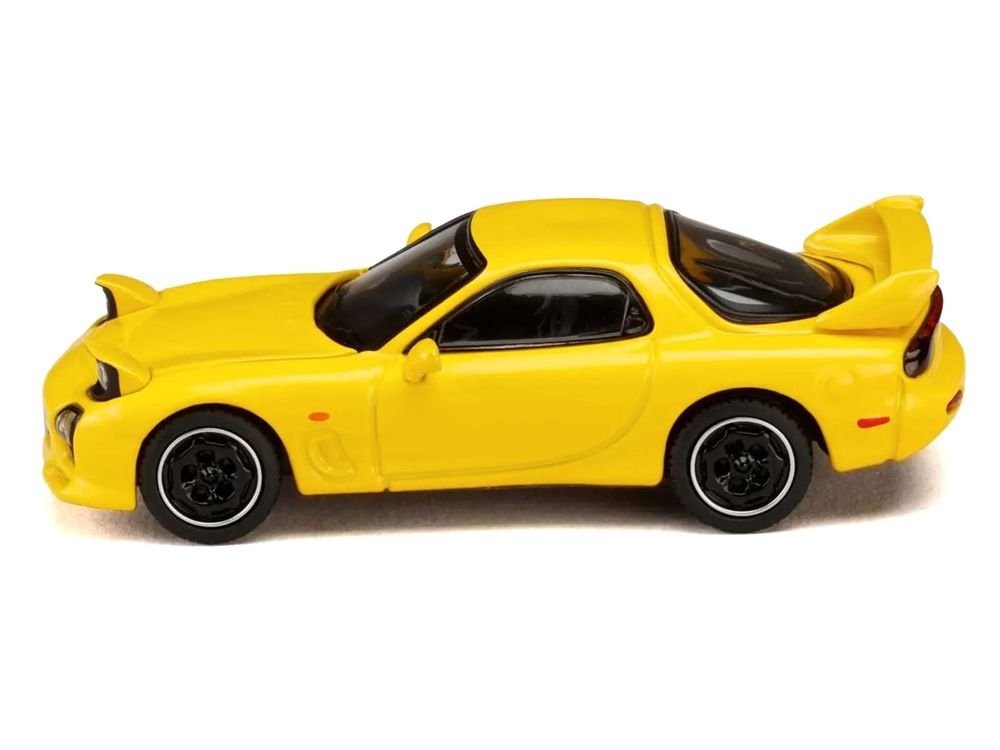 Mazda RX-7 (FD3S) RHD (Right Hand Drive) Yellow "Initial D" (1995-2013) Manga "Diorama Set Series" 1/64 Diecast Model Car by Hobby Japan view 2