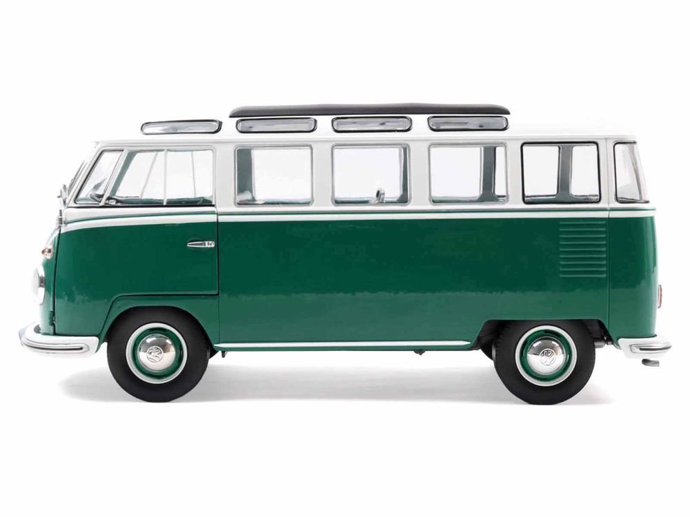 1962 Volkswagen T1 Samba Bus Green and White 1/18 Diecast Model Car by Solido view 3