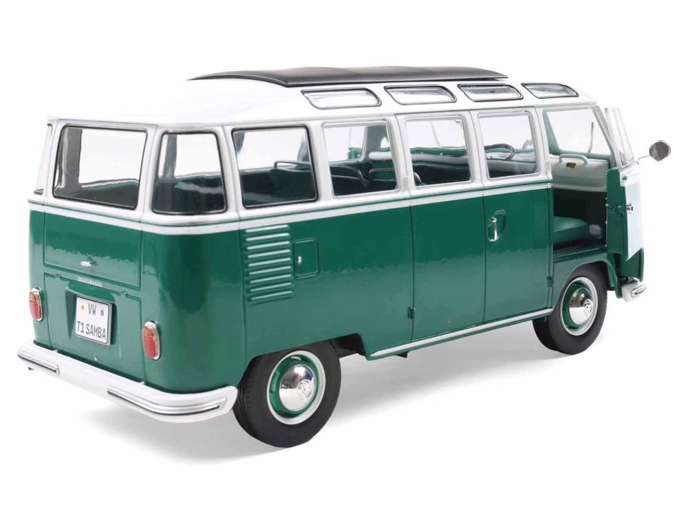 1962 Volkswagen T1 Samba Bus Green and White 1/18 Diecast Model Car by Solido view 4