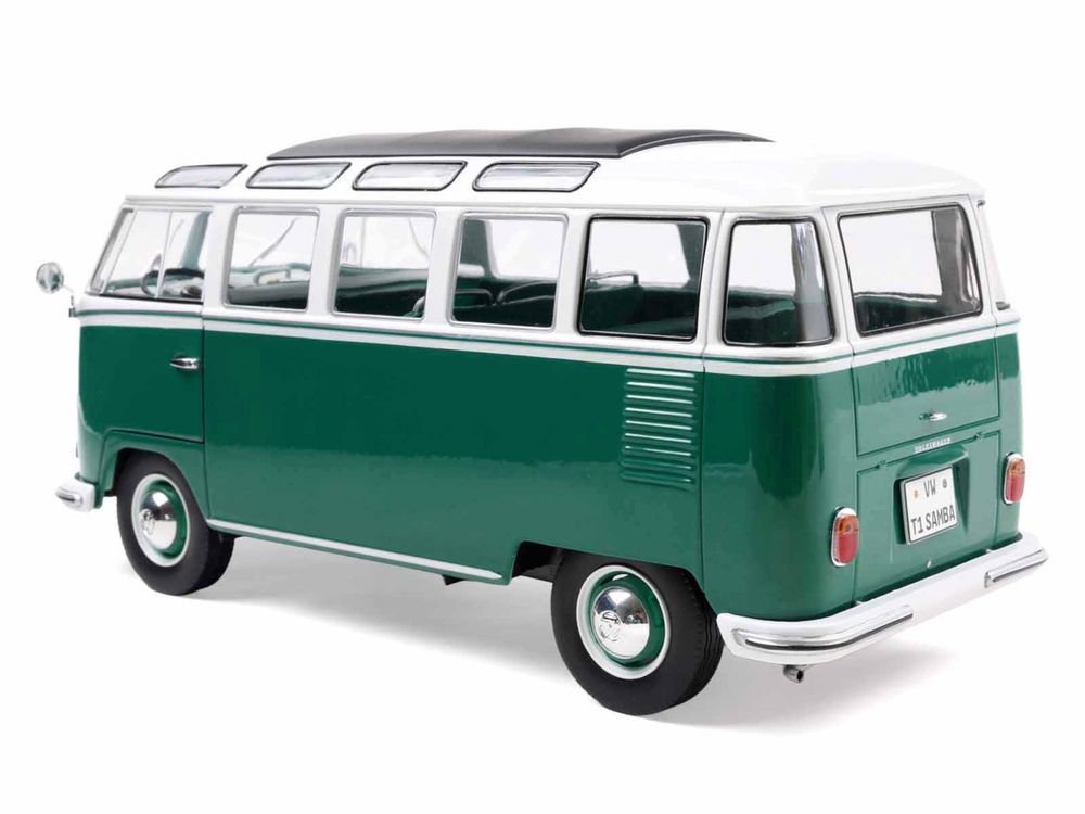 1962 Volkswagen T1 Samba Bus Green and White 1/18 Diecast Model Car by Solido view 5