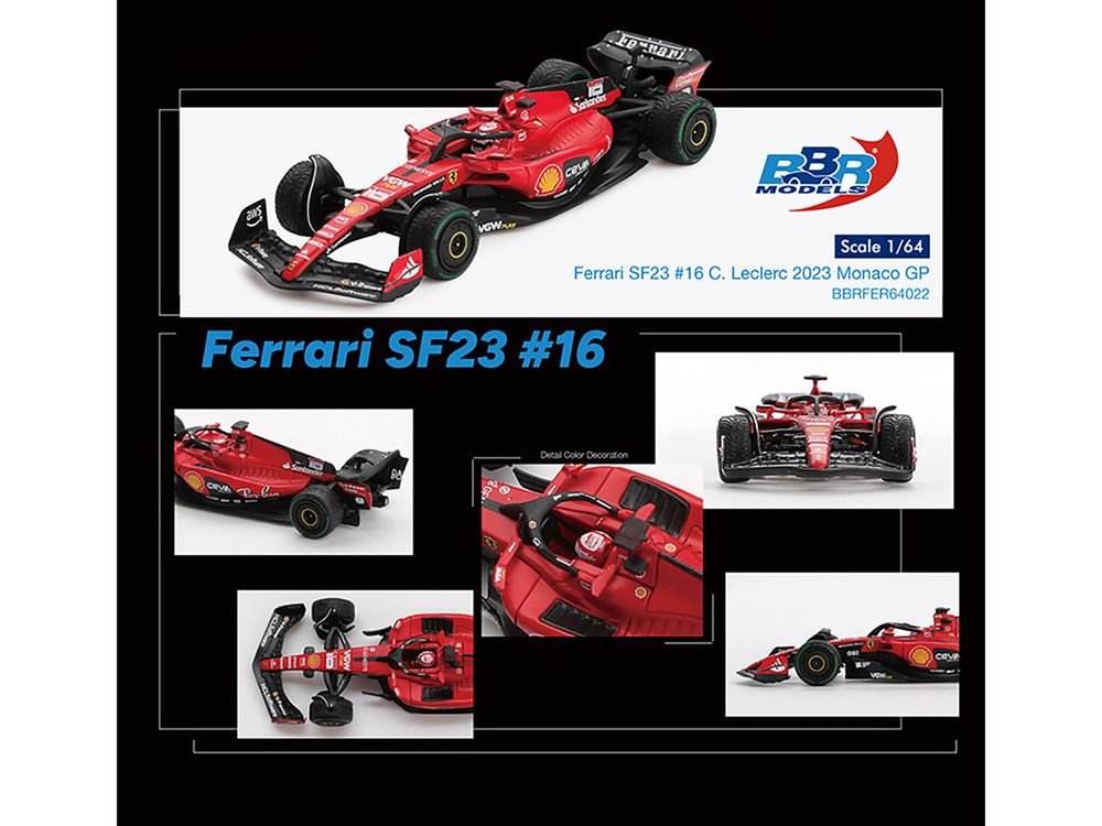 Ferrari SF-23 #16 Charles Leclerc Formula One F1 "Monaco GP" (2023) 1/64 Diecast Model Car by BBR Models view 3
