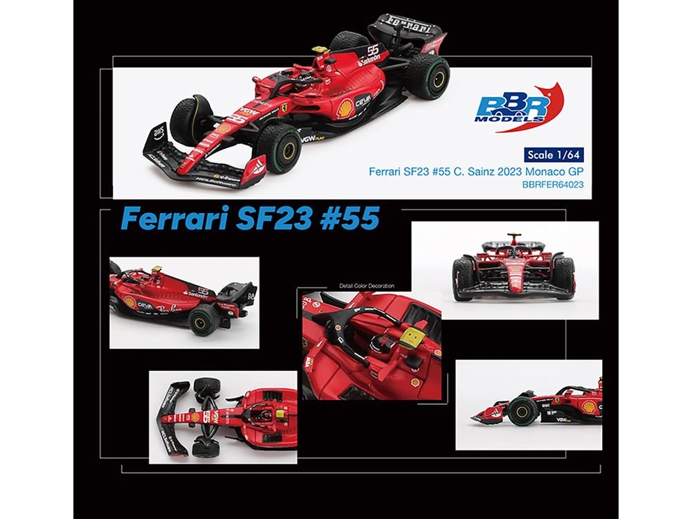 Ferrari SF-23 #55 Carlos Sainz Formula One F1 "Monaco GP" (2023) 1/64 Diecast Model Car by BBR Models view 3