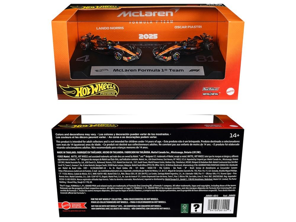 "McLaren Formula 1 Team" Formula One F1 World Championship (2025) 2 Piece Set Diecast Model Cars by Hot Wheels view 3