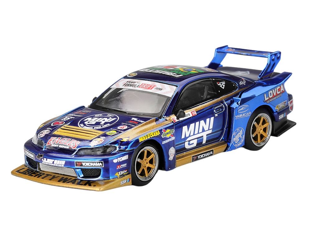 Nissan Silvia (S15) LB-Super Silhouette RHD (Right Hand Drive) #555 Yukio Fausto "Team MINI GT Liberty Walk" "Formula Drift Japan" (2025) Limited Edition 1/64 Diecast Model Car by Mini GT view 2