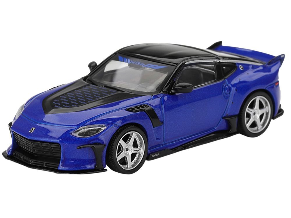 Nissan Z VeilSide FFZ400 Seiran Blue Metallic with Black Top Limited Edition 1/64 Diecast Model Car by Mini GT view 2
