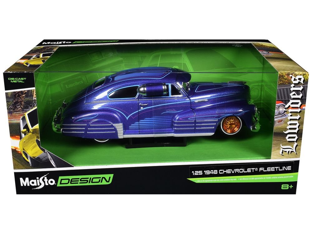 1948 Chevrolet Fleetline Lowrider Blue Metallic with Graphics "Maisto Design" Series 1/25 Diecast Model Car by Maisto view 3