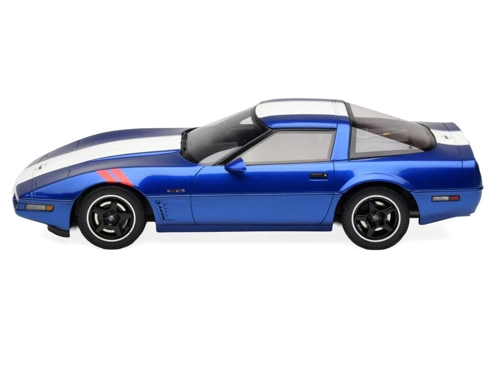 1996 Chevrolet Corvette C4 Grand Sport Blue Metallic with White Stripe 1/18 Model Car by GT Spirit view 4