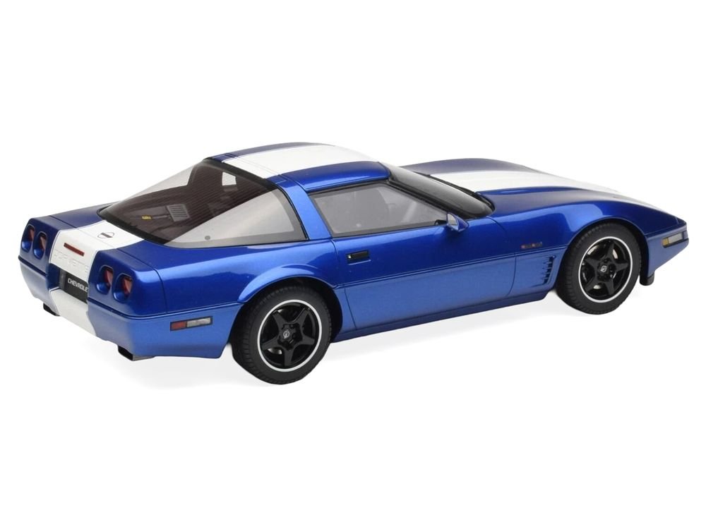1996 Chevrolet Corvette C4 Grand Sport Blue Metallic with White Stripe 1/18 Model Car by GT Spirit view 5