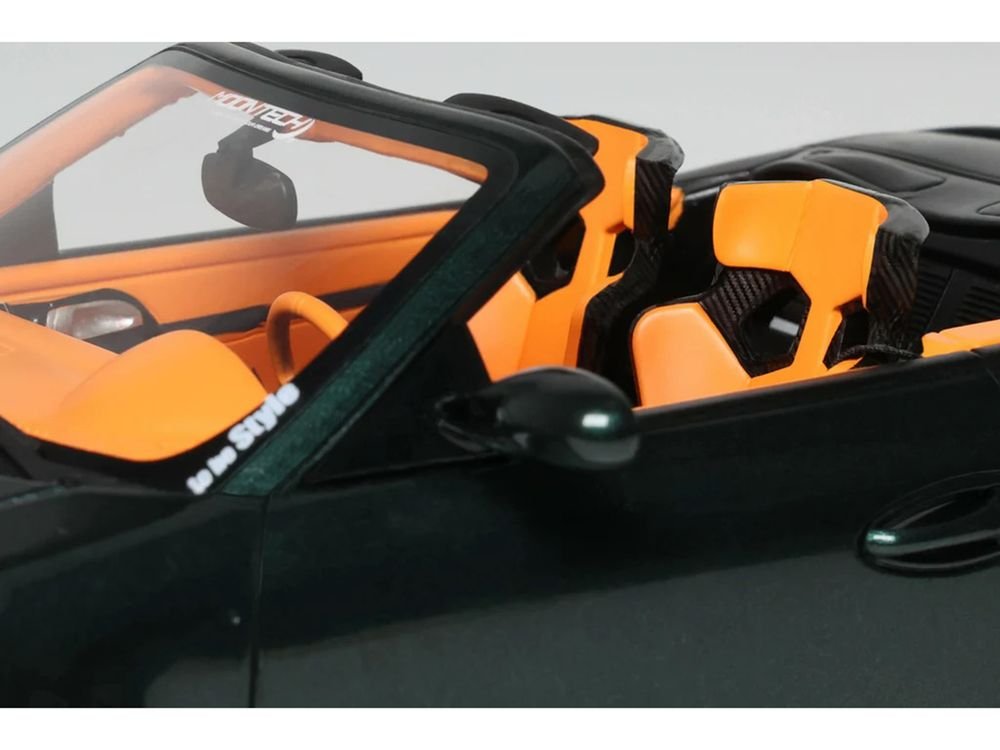 2024 Porsche 911 (997) Old & New Tokyo Auto Salon Cabriolet Dark Green Metallic with Orange Interior 1/18 Model Car by GT Spirit view 3