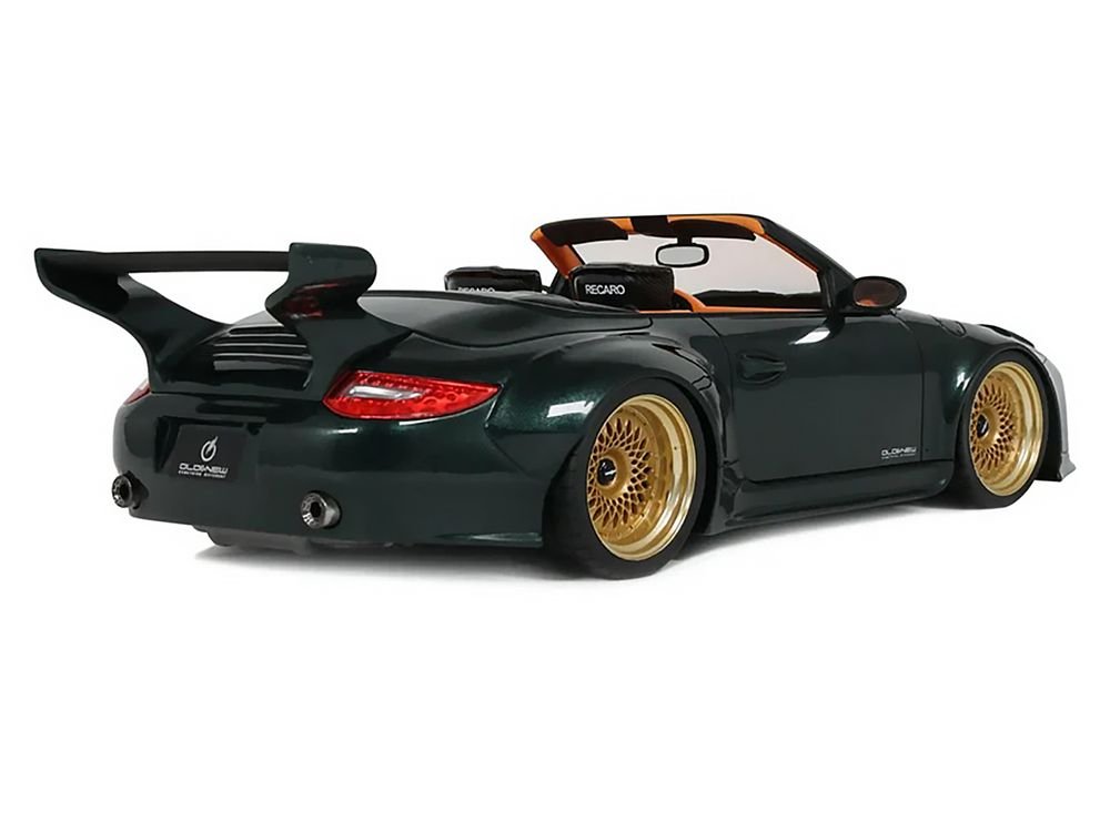 2024 Porsche 911 (997) Old & New Tokyo Auto Salon Cabriolet Dark Green Metallic with Orange Interior 1/18 Model Car by GT Spirit view 5