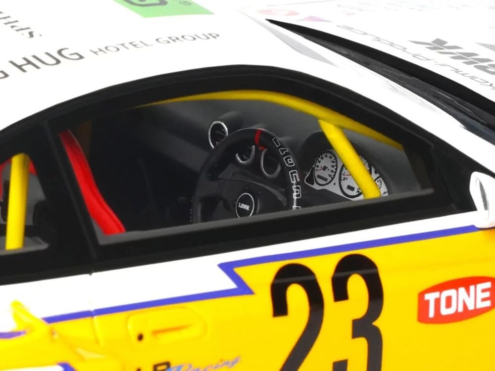 2021 Nissan Silvia (S15) LB-Super Silhouette RHD (Right Hand Drive) #23 White with Yellow Stripes 1/18 Model Car by GT Spirit view 2
