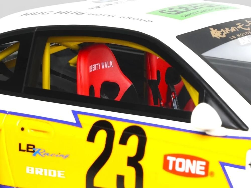 2021 Nissan Silvia (S15) LB-Super Silhouette RHD (Right Hand Drive) #23 White with Yellow Stripes 1/18 Model Car by GT Spirit view 3