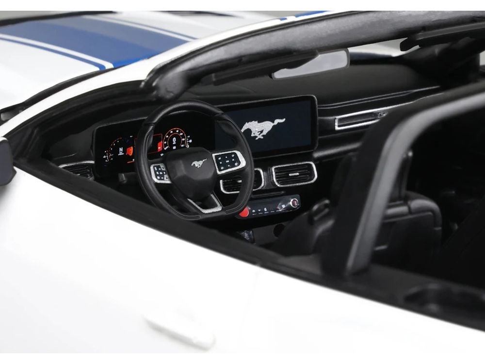 2025 Shelby Mustang Supersnake Convertible White with Blue Stripes 1/18 Model Car by GT Spirit view 2