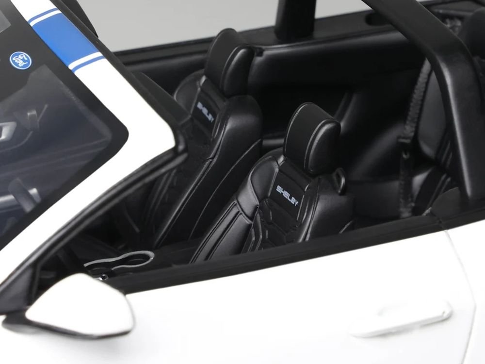 2025 Shelby Mustang Supersnake Convertible White with Blue Stripes 1/18 Model Car by GT Spirit view 3