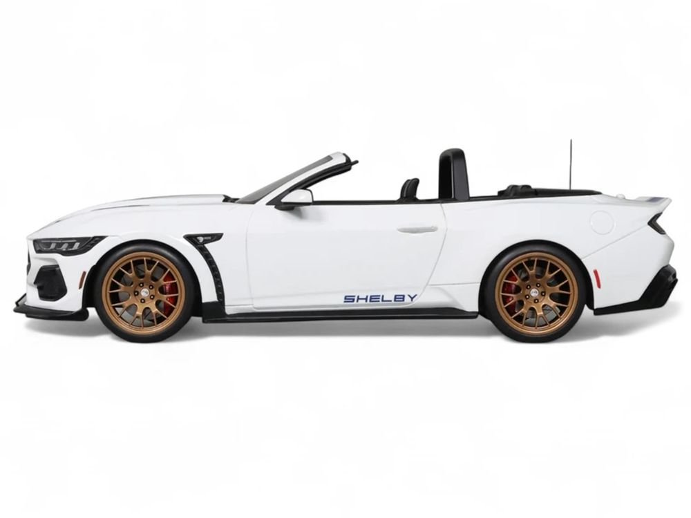 2025 Shelby Mustang Supersnake Convertible White with Blue Stripes 1/18 Model Car by GT Spirit view 4