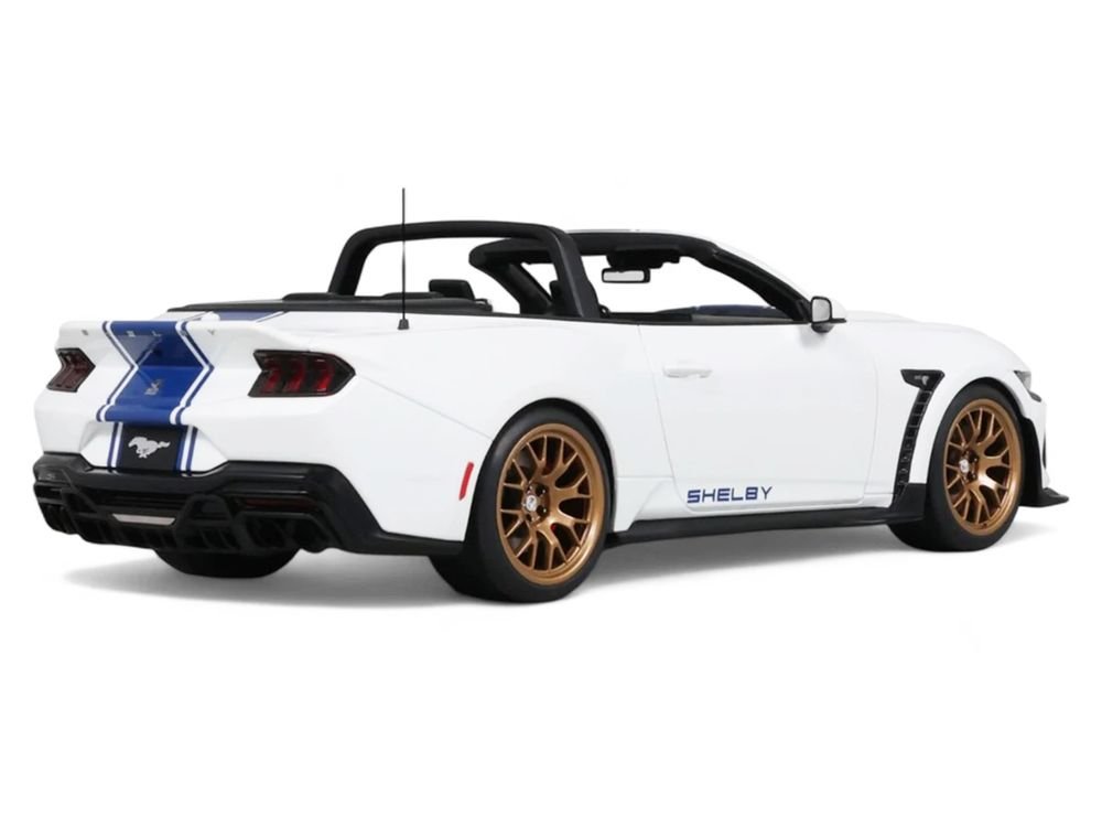 2025 Shelby Mustang Supersnake Convertible White with Blue Stripes 1/18 Model Car by GT Spirit view 5