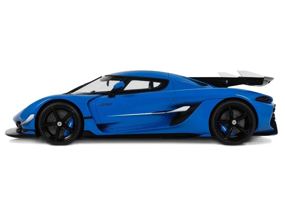 2025 Koenigsegg Jesko Blue Metallic with Black Stripes 1/18 Model Car by GT Spirit view 4