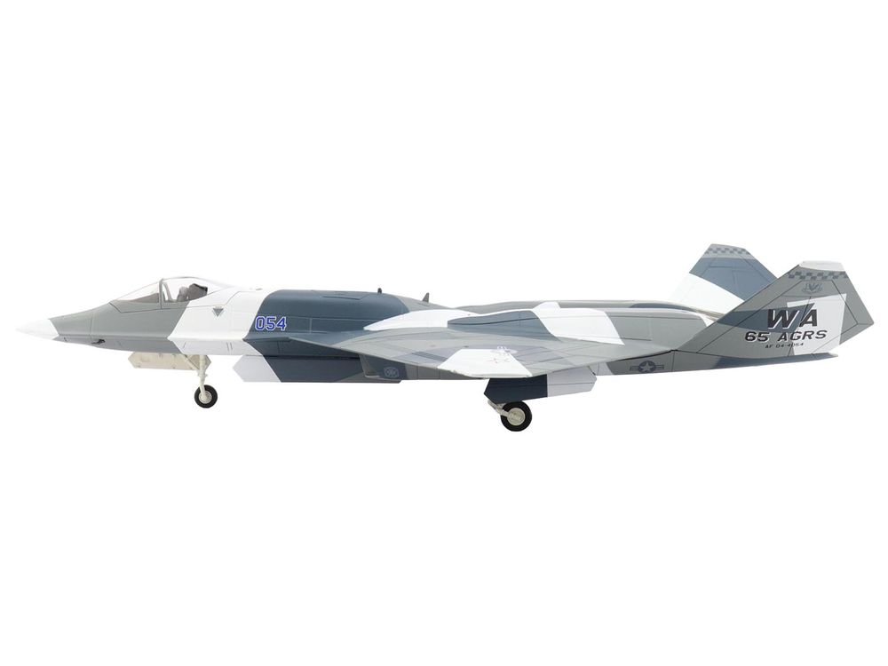 Northrop F-23 Black Widow II Stealth Fighter Aircraft Blue 054 Su-57 Aggressor What If Scheme 65th AGRS Nellis AFB United States Air Force Air Power Series 1/72 Diecast Model by Hobby Master view 2