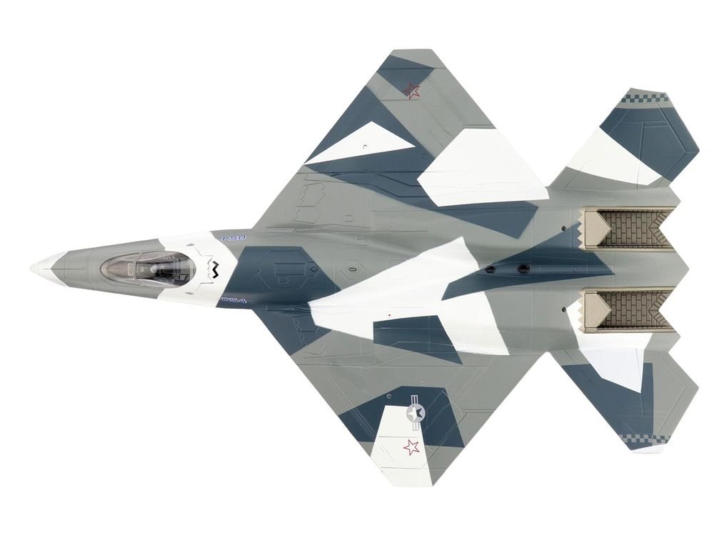 Northrop F-23 Black Widow II Stealth Fighter Aircraft Blue 054 Su-57 Aggressor What If Scheme 65th AGRS Nellis AFB United States Air Force Air Power Series 1/72 Diecast Model by Hobby Master view 3