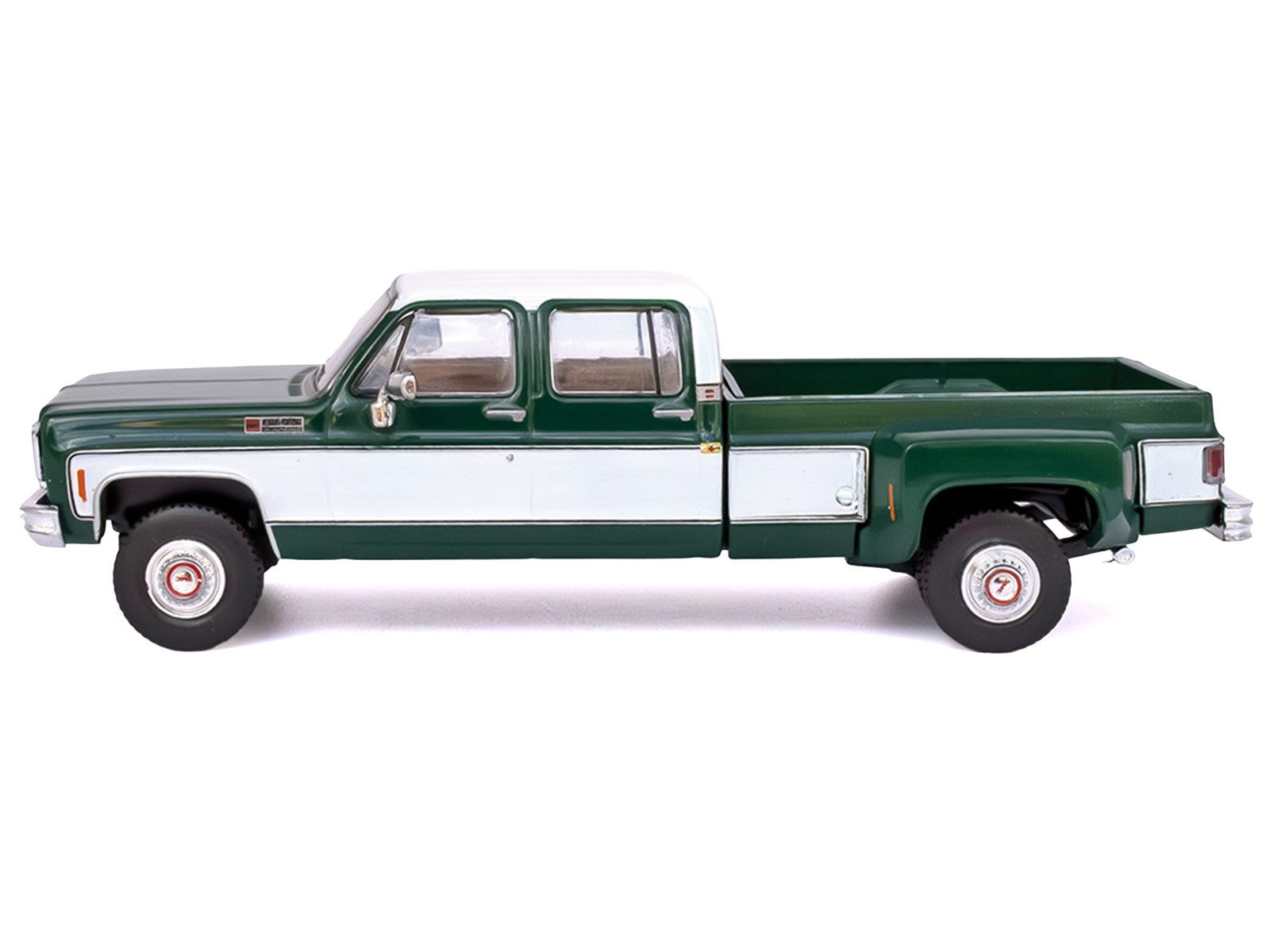 1973 GMC Sierra Grande 3500 Crew Cab Dually Pickup Truck Green and White 1/64 Diecast Model by IXO Models view 3