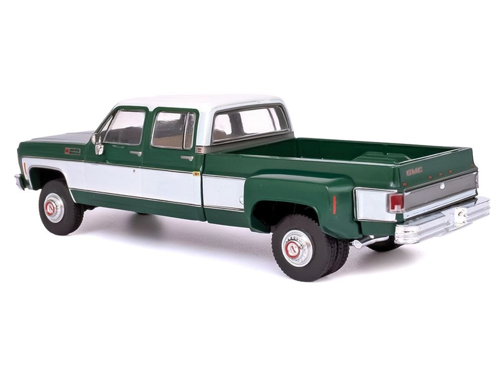 1973 GMC Sierra Grande 3500 Crew Cab Dually Pickup Truck Green and White 1/64 Diecast Model by IXO Models view 4