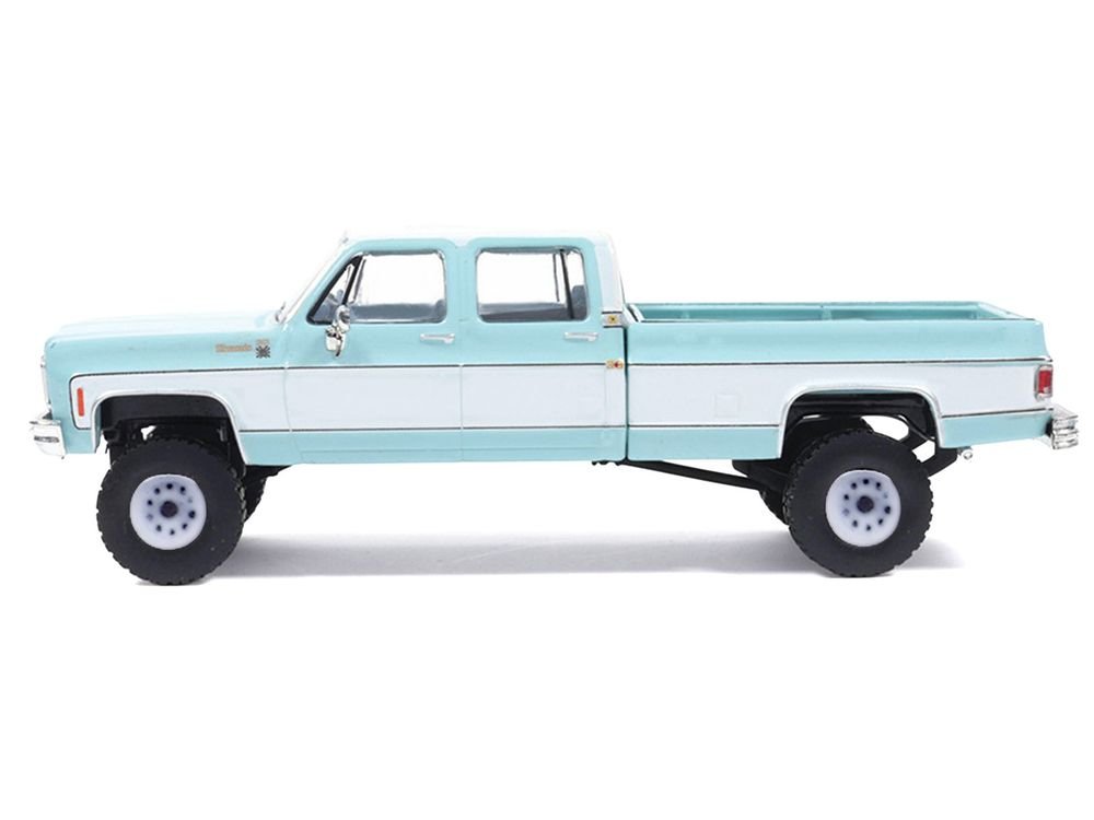 1978 Chevrolet Silverado K30 Crew Cab Pickup Truck Light Blue and White with Blue Interior 1/64 Diecast Model by IXO Models view 2