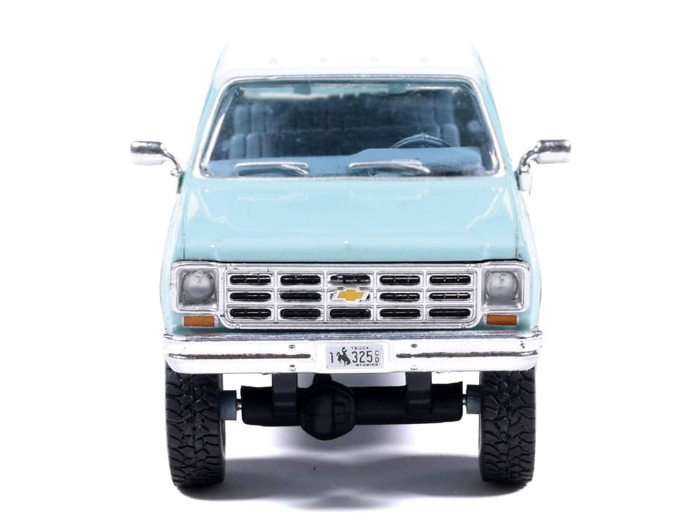 1978 Chevrolet Silverado K30 Crew Cab Pickup Truck Light Blue and White with Blue Interior 1/64 Diecast Model by IXO Models view 4