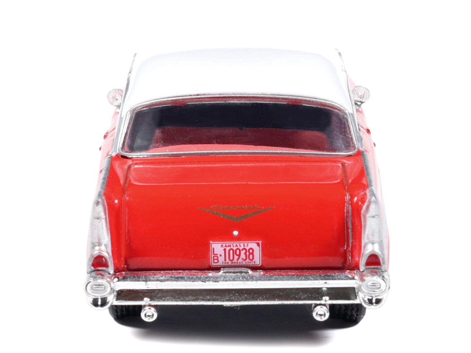 1957 Chevrolet Bel Air Red with White Top and Red Interior 1/64 Diecast Model by IXO Models view 5