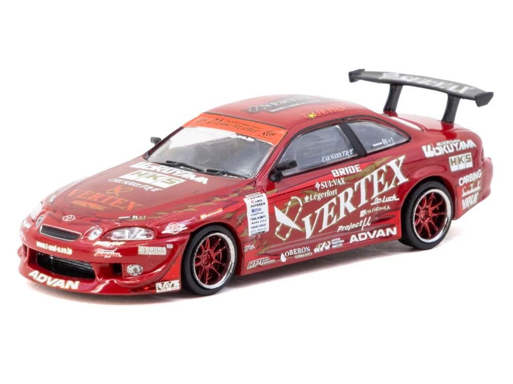Toyota VERTEX Ridge TE3005 Soarer RHD (Right Hand Drive) Red Metallic with Graphics and Tarmac Cards "Global64" Series 1/64 Diecast Model Car by Tarmac Works view 2