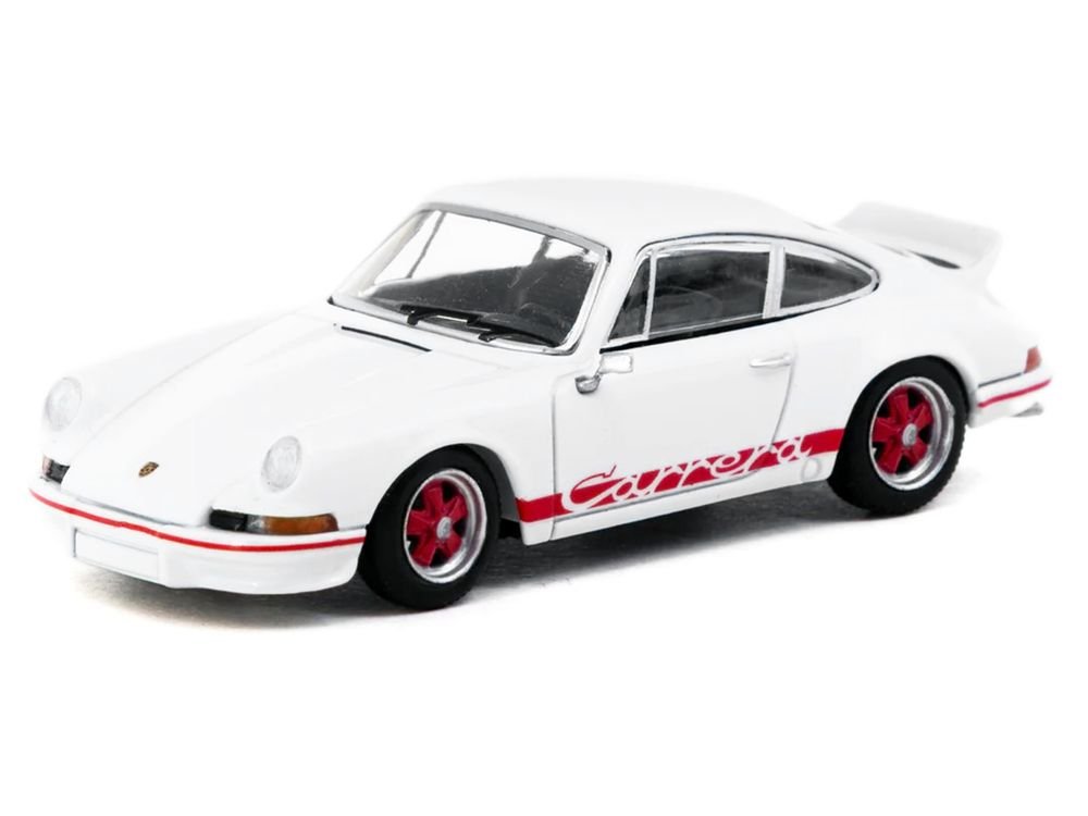 Porsche 911 Carrera RS 2.7 Lightweight White with Red Stripes "Collab64" Series 1/64 Diecast Model Car by Schuco & Tarmac Works view 2