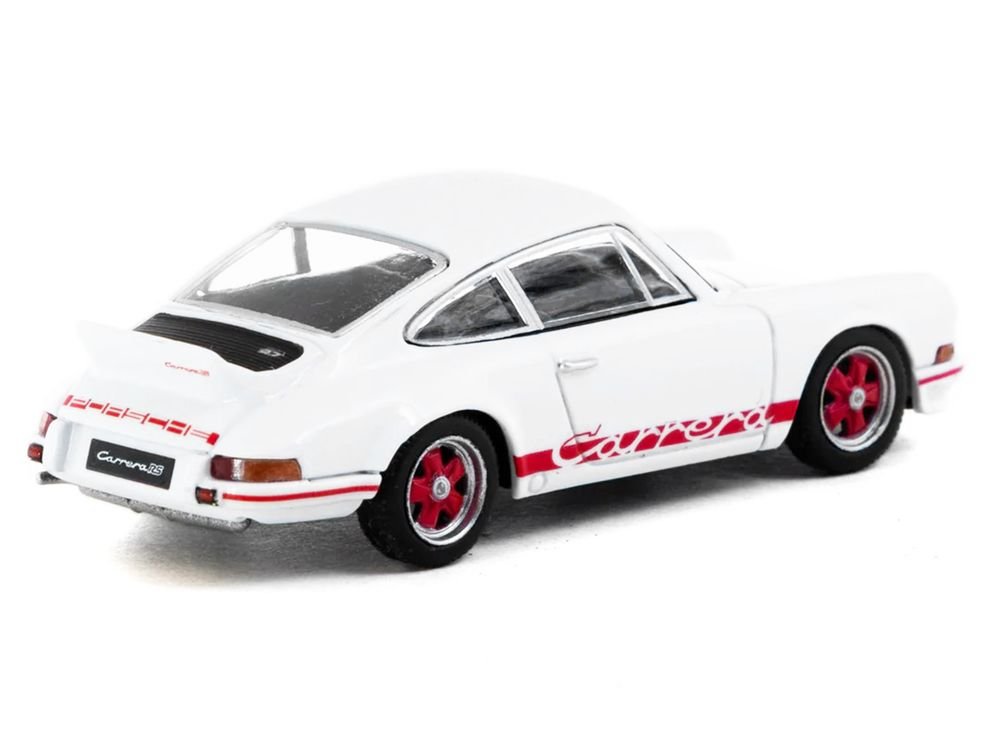 Porsche 911 Carrera RS 2.7 Lightweight White with Red Stripes "Collab64" Series 1/64 Diecast Model Car by Schuco & Tarmac Works view 3