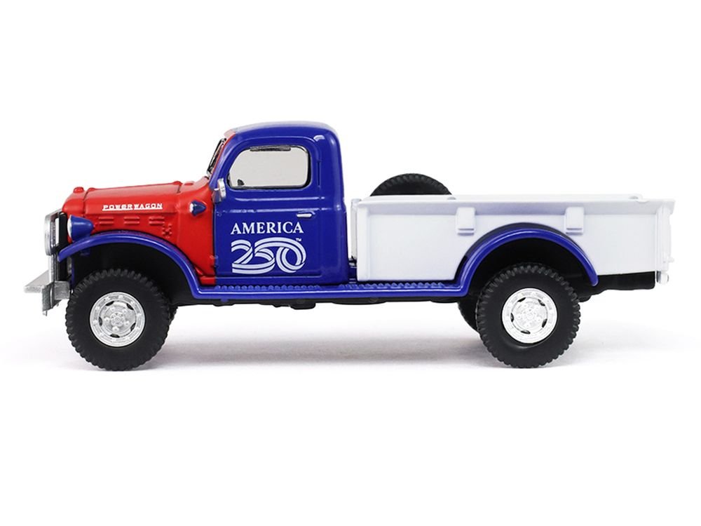 1946 Dodge Power Wagon Pickup Truck Red White and Blue "America 250 Edition" "Anniversary Collection" Series 18 1/64 Diecast Model Car by Greenlight view 2