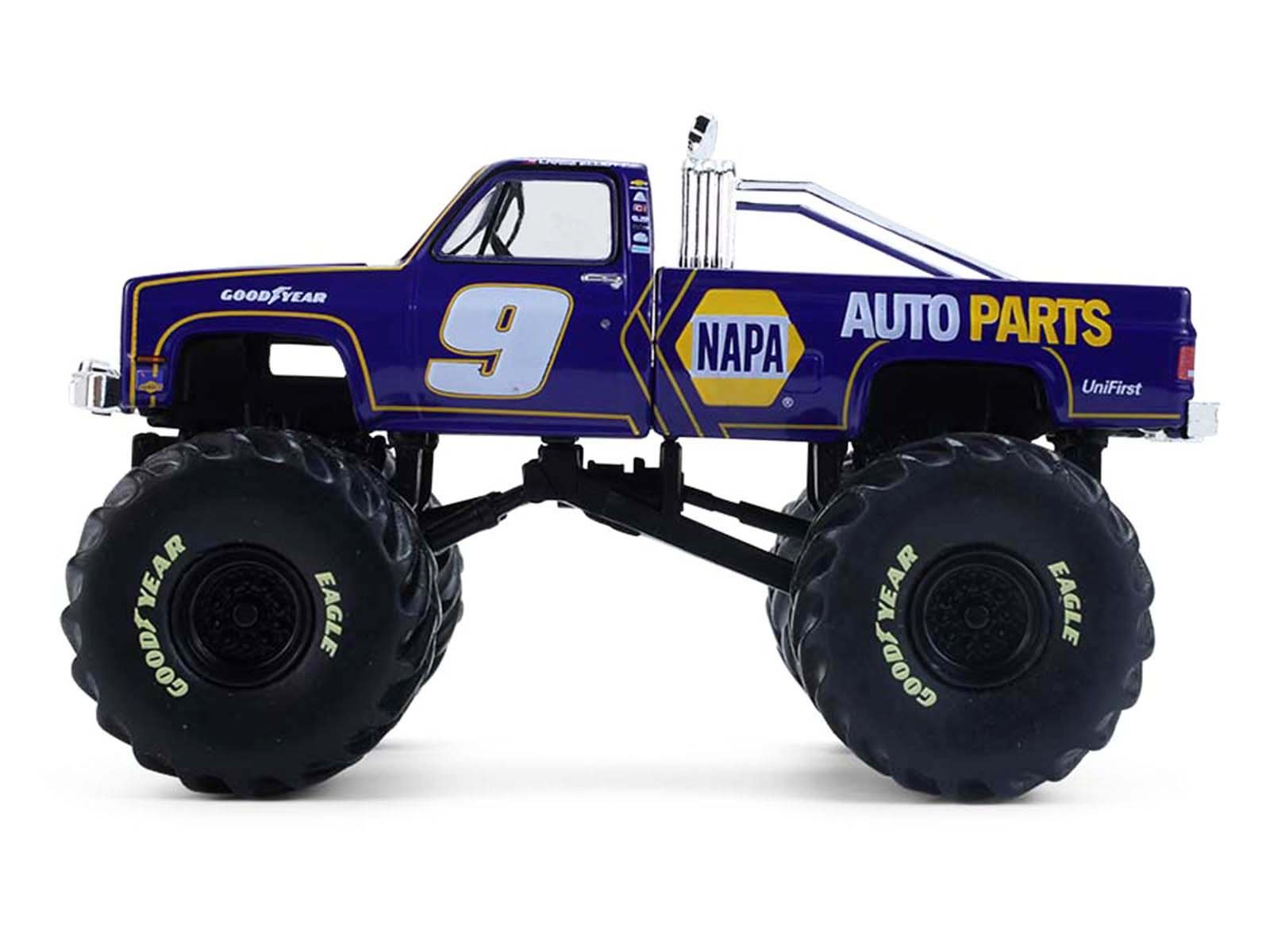 1984 Chevrolet C20 Monster Truck #9 "NAPA" Blue with Graphics "Kings of Crunch - Hendrick Motorsports Tribute" Special Edition 1/64 Diecast Model Car by Greenlight view 2