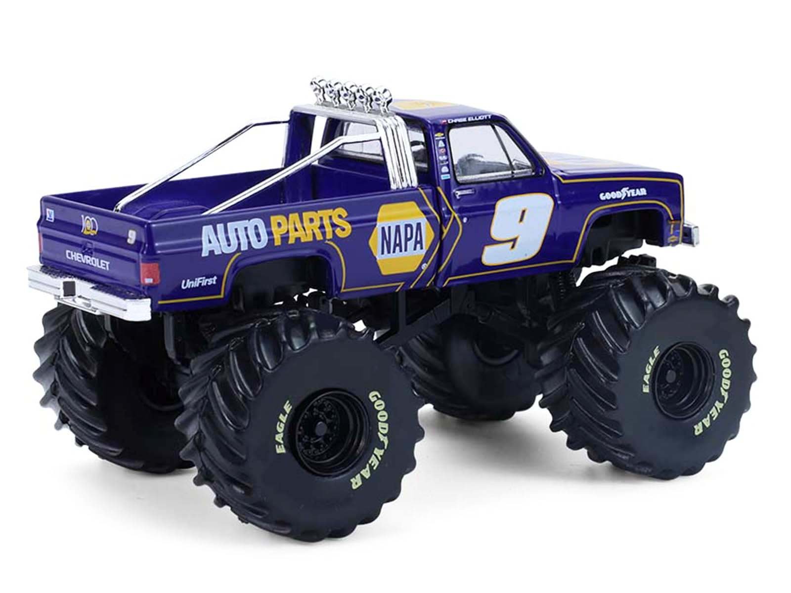 1984 Chevrolet C20 Monster Truck #9 "NAPA" Blue with Graphics "Kings of Crunch - Hendrick Motorsports Tribute" Special Edition 1/64 Diecast Model Car by Greenlight view 3