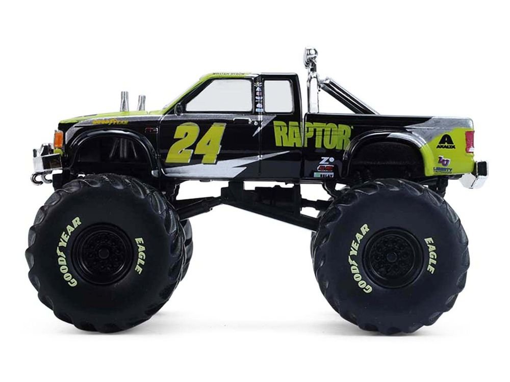 1986 Chevrolet S10 Monster Truck #24 "Raptor" Black and Green with Graphics "Kings of Crunch - Hendrick Motorsports Tribute" Special Edition 1/64 Diecast Model Car by Greenlight view 2