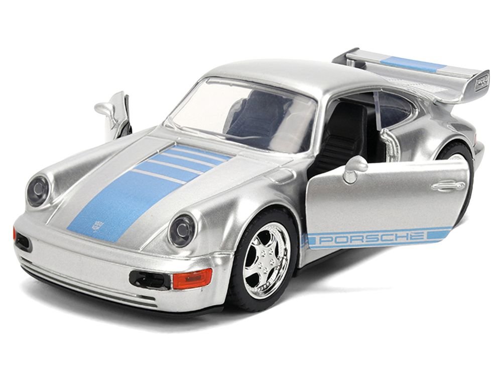 Porsche 911 Carrera RS 3.8 "Mirage" Silver Metallic with Blue Stripes "Transformers: Rise of the Beasts" (2023) Movie "Hollywood Rides" 1/32 Diecast Model Car by Jada view 2