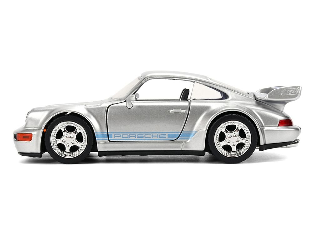 Porsche 911 Carrera RS 3.8 "Mirage" Silver Metallic with Blue Stripes "Transformers: Rise of the Beasts" (2023) Movie "Hollywood Rides" 1/32 Diecast Model Car by Jada view 3