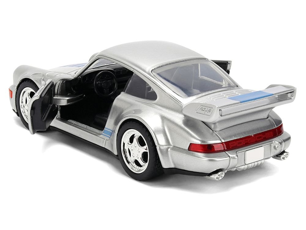 Porsche 911 Carrera RS 3.8 "Mirage" Silver Metallic with Blue Stripes "Transformers: Rise of the Beasts" (2023) Movie "Hollywood Rides" 1/32 Diecast Model Car by Jada view 4