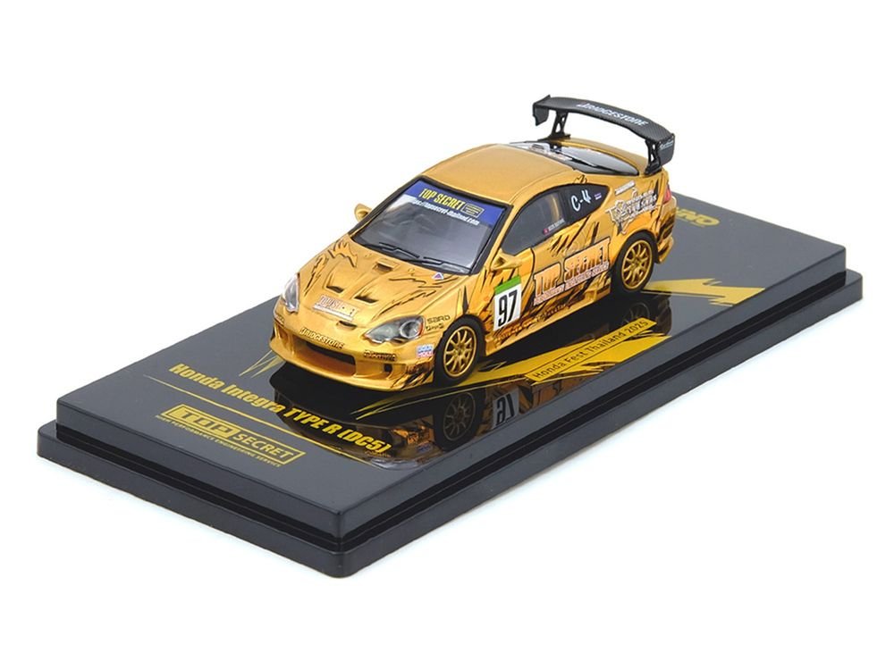 Honda Integra Type R (DC5) RHD (Right Hand Drive) #97 "Top Secret Thailand" Gold Metallic with Graphics "Honda Fest Thailand 2025"1/64 Diecast Model Car by Inno Models view 3