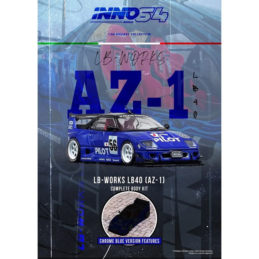 Mazda AZ-1 Liberty Walk LB40 RHD (Right Hand Drive) #56 "Pilot" Blue with Black Top 1/64 Diecast Model Car by Inno Models view 4
