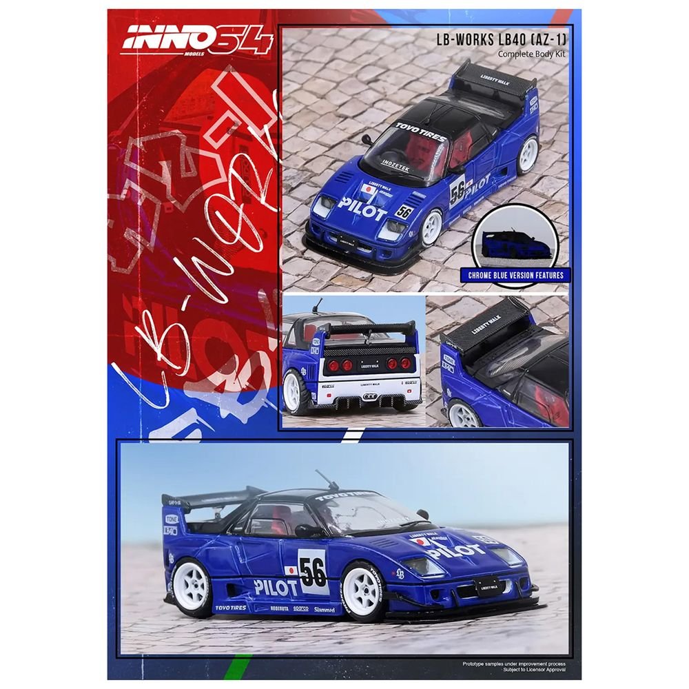 Mazda AZ-1 Liberty Walk LB40 RHD (Right Hand Drive) #56 "Pilot" Blue with Black Top 1/64 Diecast Model Car by Inno Models view 5